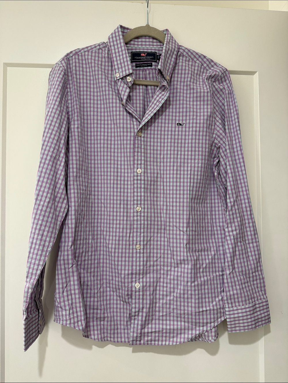Vineyard Vines Men’s Lavender and White Checked Button-Down Shirt